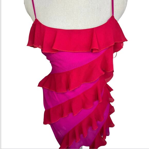 Lovers & friends Marisol mini dress red & pink Y2K ruffle sexy baddie cocktail - Picture 3 of 7